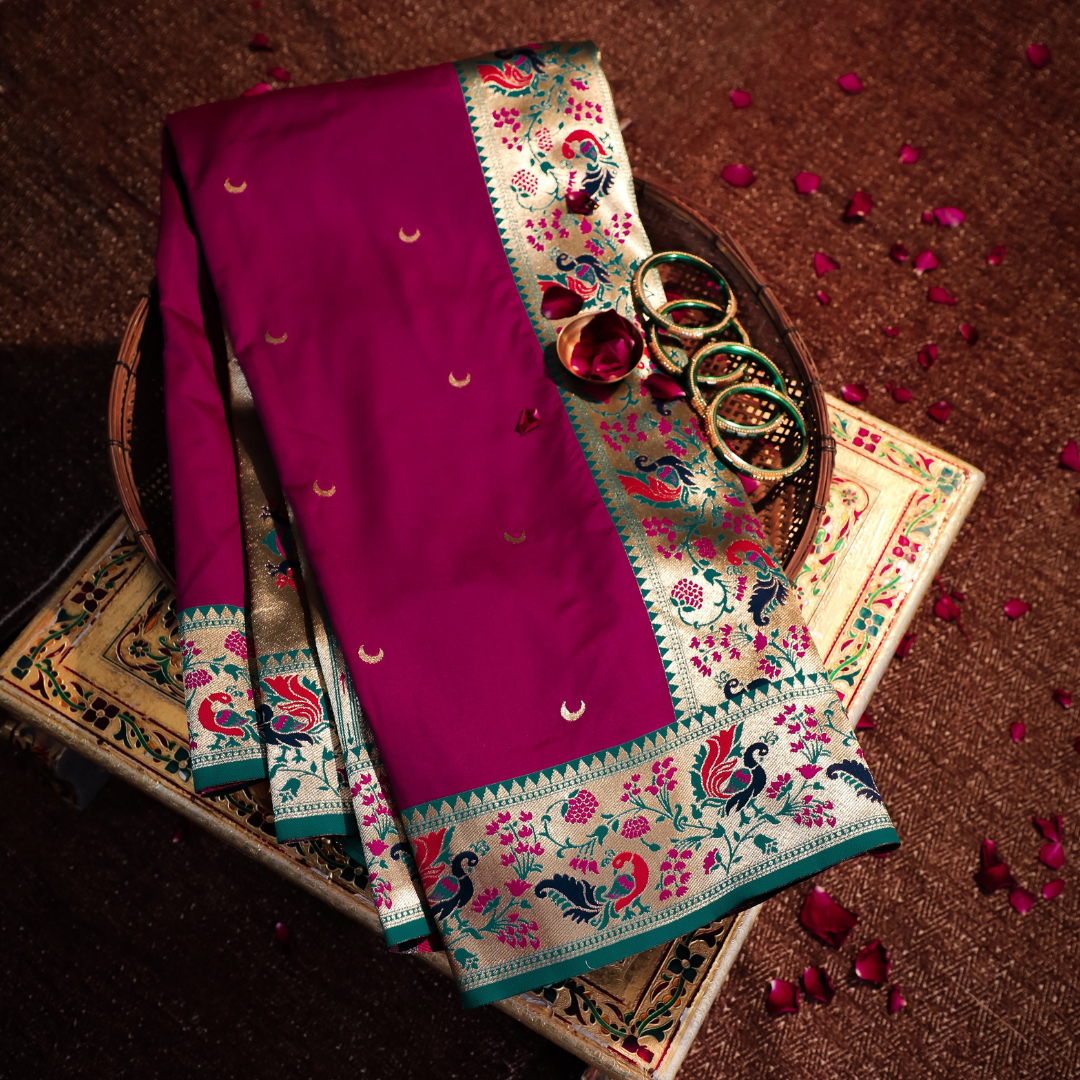 Paithani Saree with Chand Butti, Anmol Jari, and Thread Meenakari
