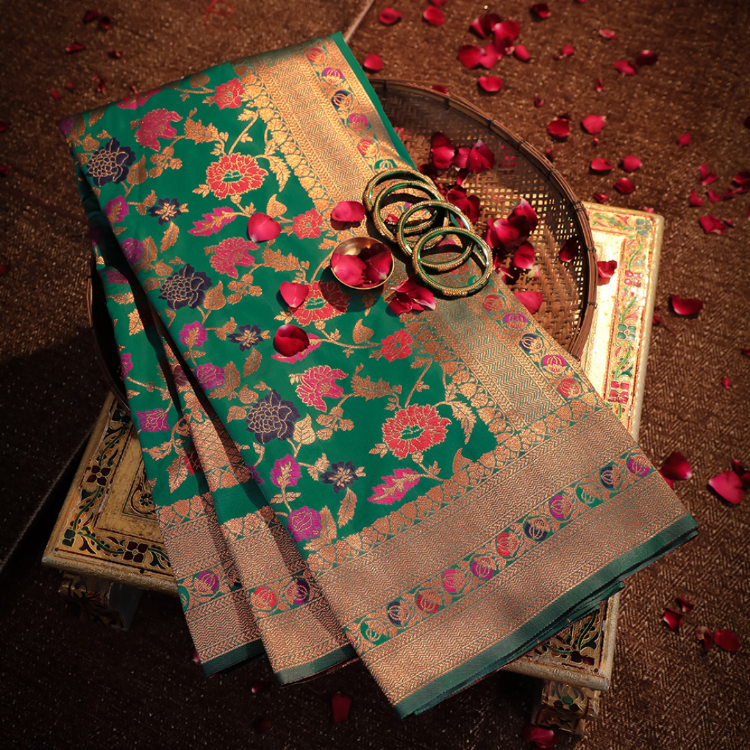 Jaal Katan Silk Saree with Silver Jari Meenakari