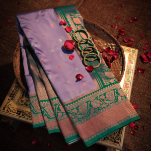 Katan Silk Saree with Silver and Copper Jari Meenakari