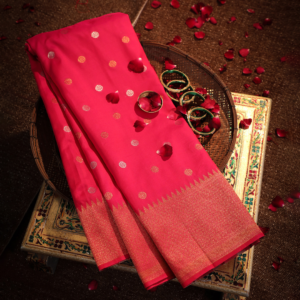 Katan Silk Saree with Anmol and Silver Jari Meenakari